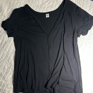 Black button down short sleeve flowy top